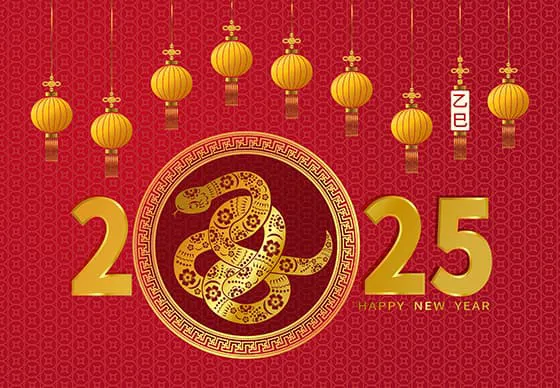 金色的蛇设计 2025 蛇年春节快乐背景矢量素材(EPS)一