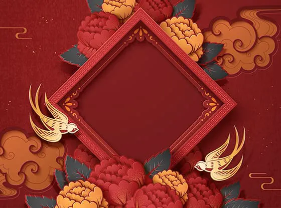 两只燕子和牡丹花设计春节背景矢量素材(EPS)一