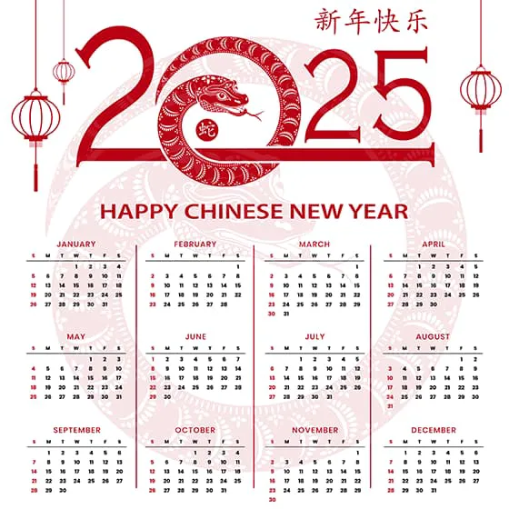 吐舌头的蛇和灯笼设计 2025 蛇年日历矢量素材(EPS)十二