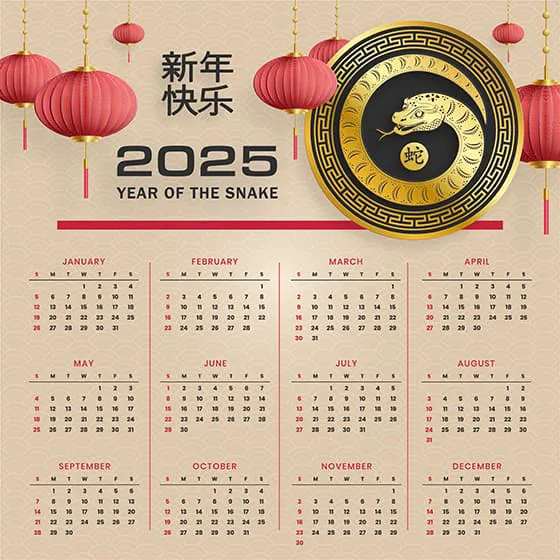 金蛇和灯笼设计 2025 蛇年日历矢量素材(EPS)
