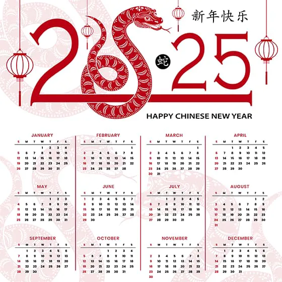 蛇和灯笼设计 2025 蛇年日历矢量素材(EPS)一