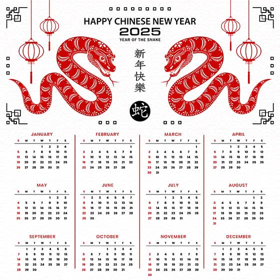 吐舌头的蛇和灯笼设计 2025 蛇年日历矢量素材(EPS)九