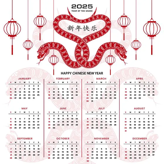 吐舌头的蛇和灯笼设计 2025 蛇年日历矢量素材(EPS)七