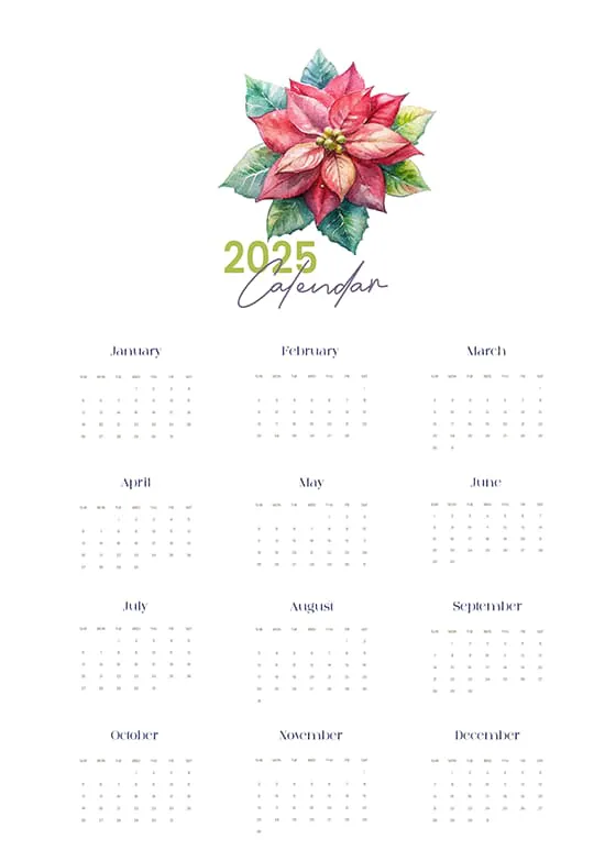 美丽的花朵设计 2025 年日历矢量素材(EPS)