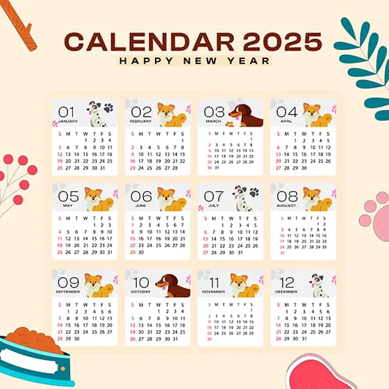 可爱的动物设计 2025 年日历矢量素材(EPS)一
