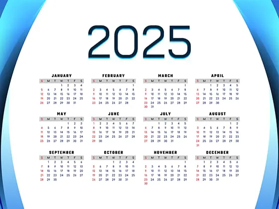 简单蓝色背景设计 2025 年日历矢量素材(EPS)二