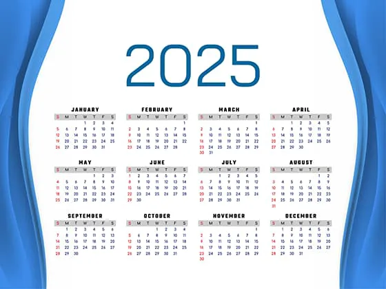 简单蓝色背景设计 2025 年日历矢量素材(EPS)三