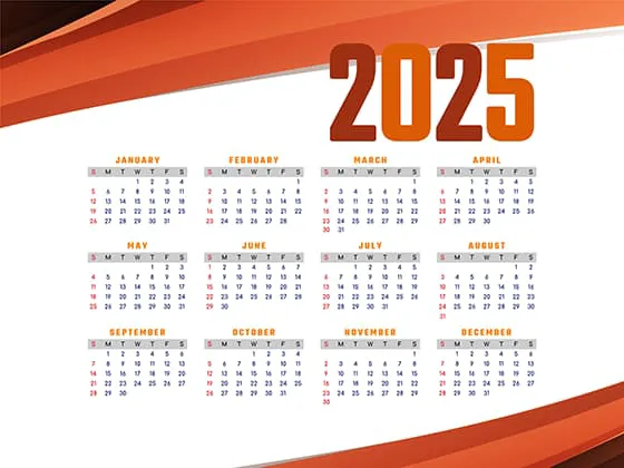 抽象红色线条设计 2025 年日历矢量素材(EPS)