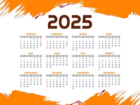 橙色涂鸦背景设计 2025 年日历矢量素材(EPS)