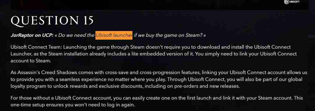 《刺客信条：影》Steam不需要下载和安装育碧启动器