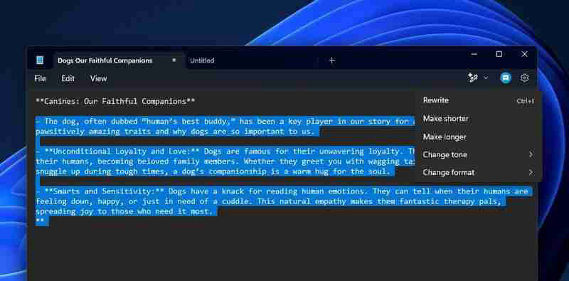 Win11 版记事本正式上线“AI 重写”功能，需订阅 Microsoft 365