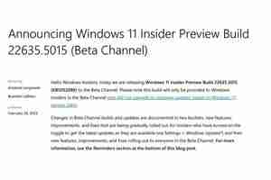 Win11 Beta 22635.5015预览版今日发布:附KB5052089完整更新日志